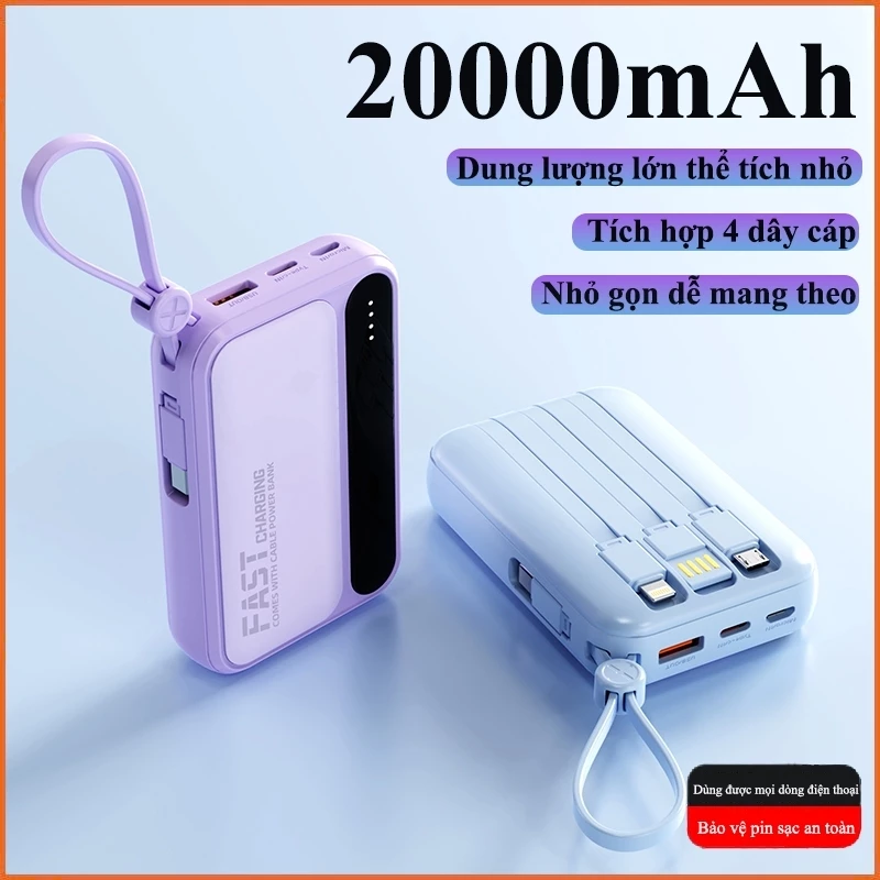 20000 mAh điện thoại di động sạc nhanh bốn dây một màn hình kỹ thuật số thông minh dây buộ