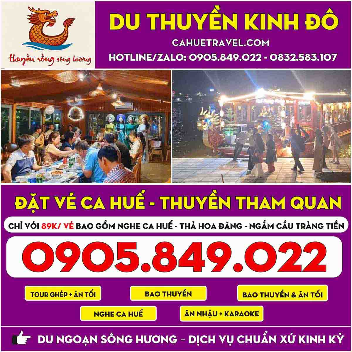 Đặt Vé Ca Huế Sông Hương – Lịch Hẹn Chủ Động, Đặt Chỗ Thuận Tiện
